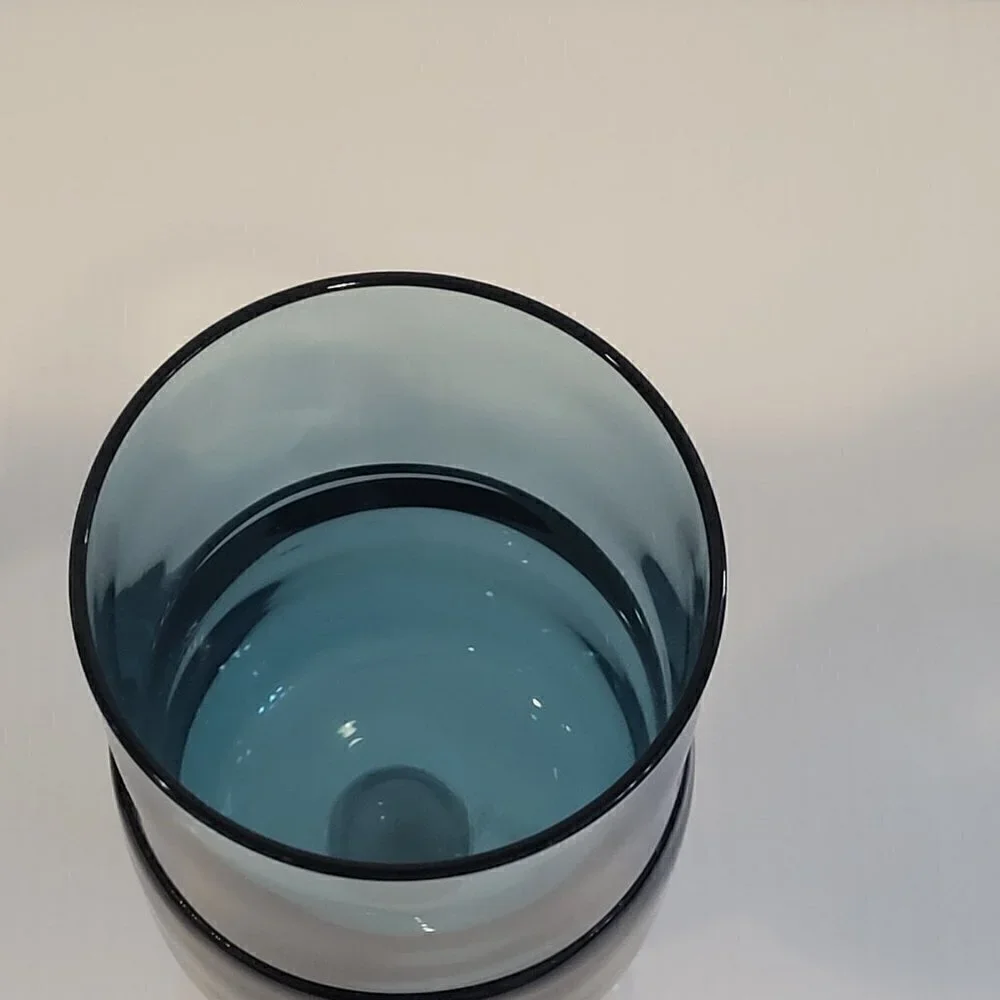 Pier 1 Goblet Blue Water 12 Oz Double Dip Mouth Blown MCM Style Wine Glass Pair